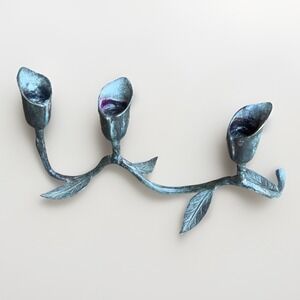 Vintage Cast Iron Calla Lily Candlestick Holder Leaf Vine Patina Finish